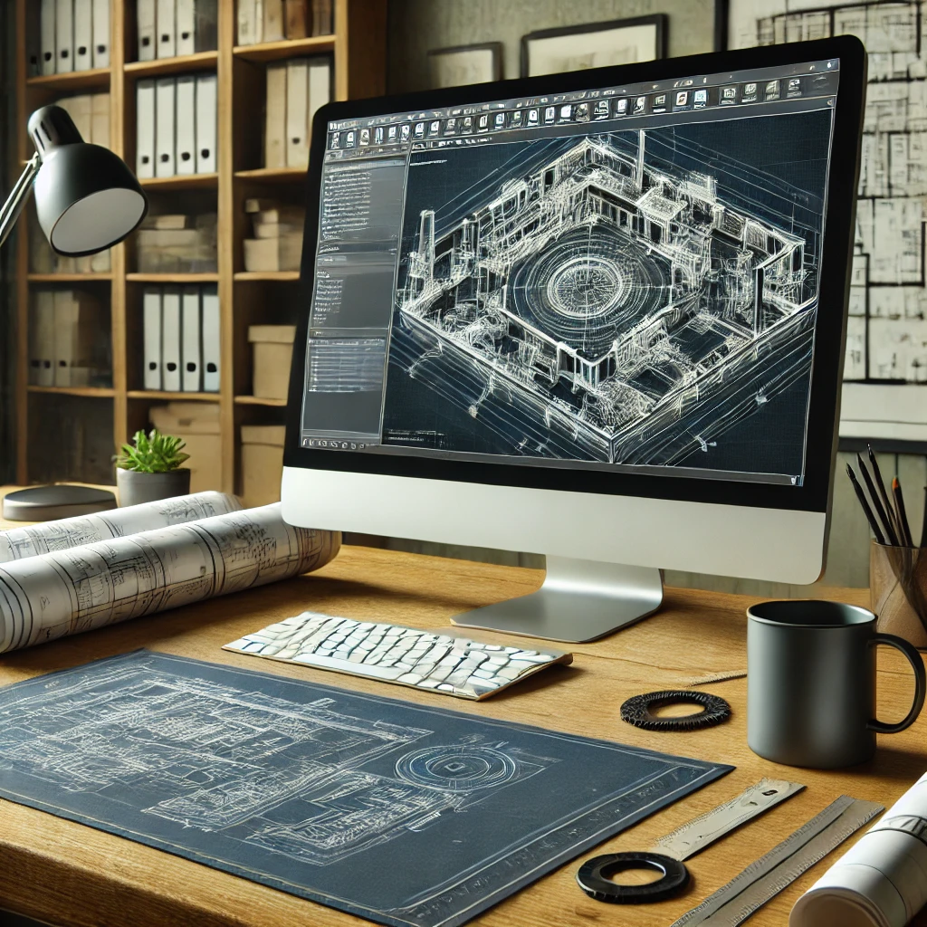 This image has an empty alt attribute; its file name is DALL%C2%B7E-2024-10-23-00.13.25-A-realistic-3D-rendering-of-a-workspace-showing-a-computer-screen-displaying-a-detailed-AutoCAD-interface-with-a-complex-architectural-blueprint-on-t.webp